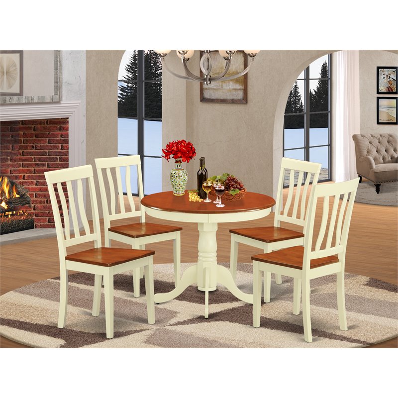 East West Furniture Antique 5-piece Wood Kitchen Table and Chairs in Cherry