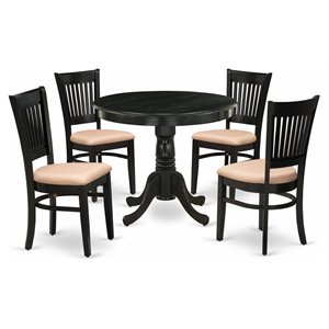 East West Furniture Antique 5-piece Wood Dining Set with Fabric Seat in Black