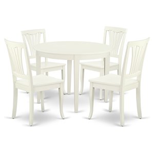 East West Furniture Boston 5-piece Dining Set with Slatted Chairs in Linen White