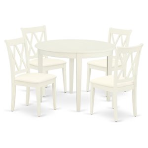 East West Furniture Boston 5-piece Dining Set with Fabric Chairs in Linen White