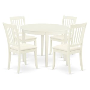East West Furniture Boston 5-piece Dining Set w/ Fabric Seat in Linen White