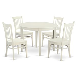 East West Furniture Boston 5-piece Wood Dining Table Set in Linen White
