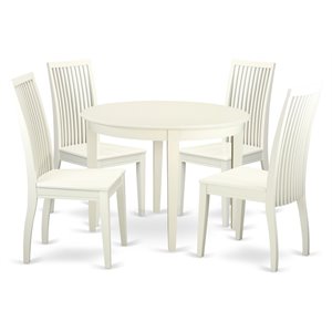 East West Furniture Boston 5-piece Dining Set with Leather Seat in Linen White
