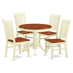East West Furniture Antique 5-piece Wood Dining Set in Buttermilk/Cherry