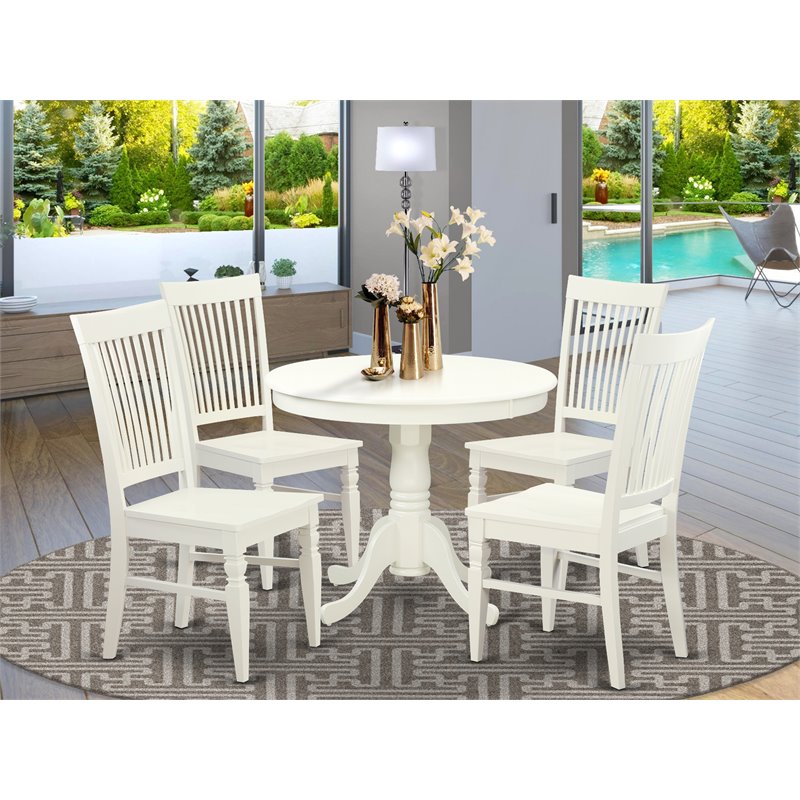 East West Furniture Antique 5-piece Table and Dinette Chair Set in Linen White