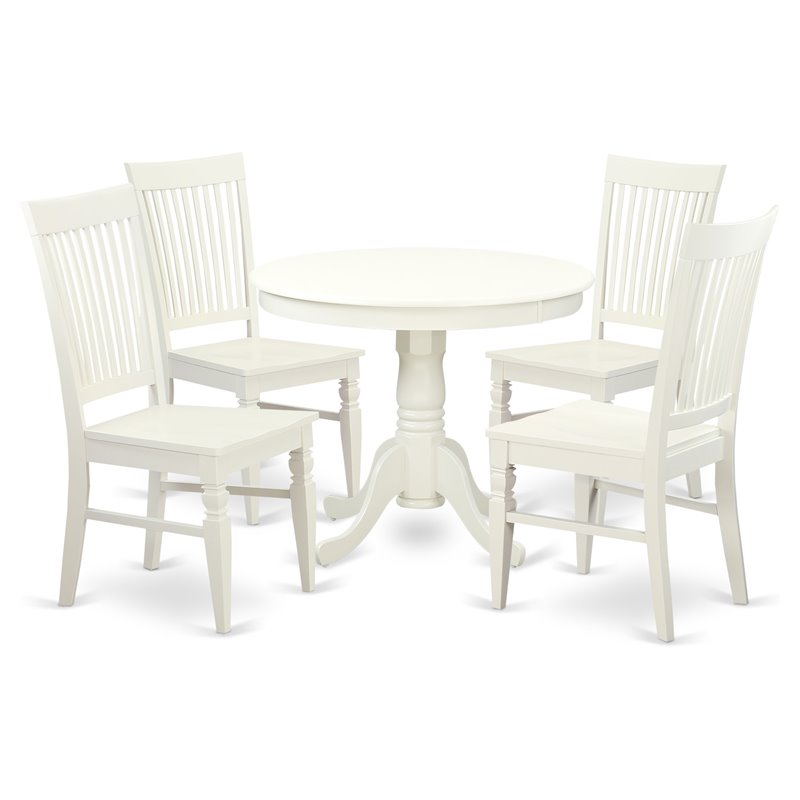 East West Furniture Antique 5-piece Table and Dinette Chair Set in Linen White