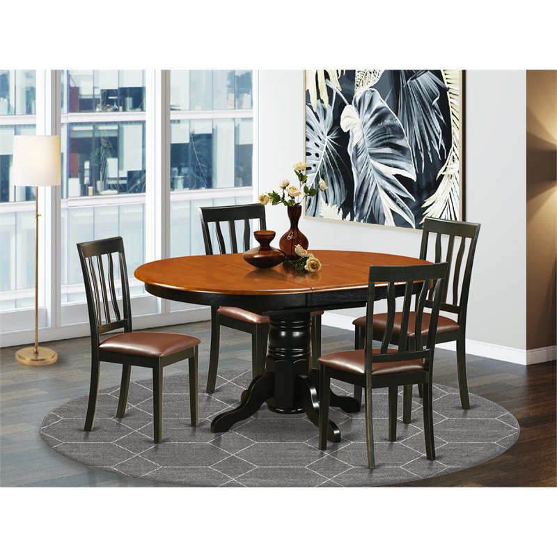 East West Furniture Avon 5-piece Dining Set with Leather Chairs in Black/Cherry