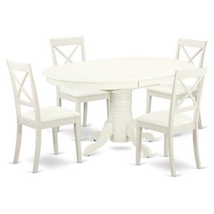 East West Furniture Avon 5-piece Dining Set with Faux Leather Chairs in White
