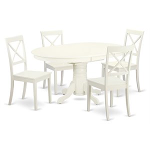 East West Furniture Avon 5-piece Dining Set with Wood Seat in Linen White