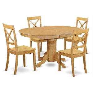 East West Furniture Avon 5-piece Dining Set with Wood Seat Chairs in Oak