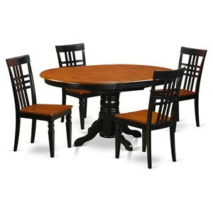 East West Furniture Avon 5-piece Dining Set with Wood Chairs in Black/Cherry