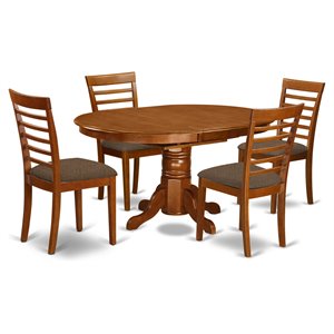 East West Furniture Avon 5-piece Wood Dining Table Set in Saddle Brown