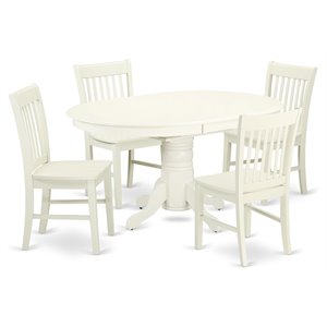 East West Furniture Avon 5-piece Wood Table and Dining Chair Set in Linen White