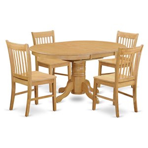 East West Furniture Avon 5-piece Wood Kitchen Table and Chair Set in Oak