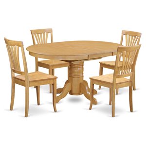 East West Furniture Avon 5-piece Wood Table and Dining Chair Set in Oak