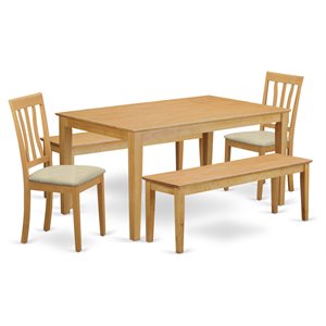 East West Furniture Capri 5-piece Wood Dining Set with 2 Benches in Oak