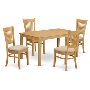 East West Furniture Capri 5-piece Wood Kitchen Table and Chair Set in Oak