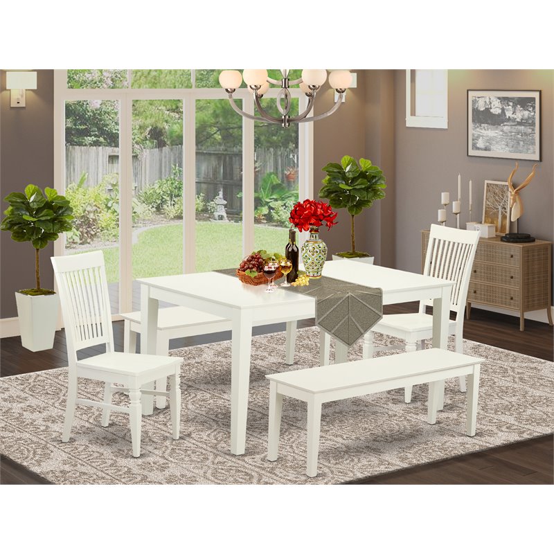 East West Furniture Capri 5Pcs Traditional Wood Dining Set in Linen White