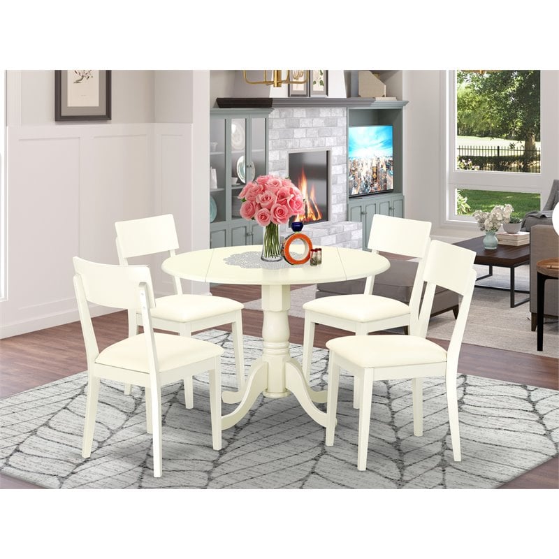 East West Furniture Dublin 5-piece Wood Dining Set with Leather Seat in White