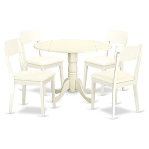 East West Furniture Dublin 5-piece Wood Dining Set with Leather Seat in White