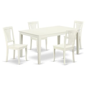 East West Furniture Capri 5-piece Wood Dining Set with Slatted Chairs in White