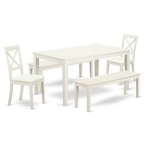 East West Furniture Capri 5-piece Wood Dining Set with Leather Seat in White