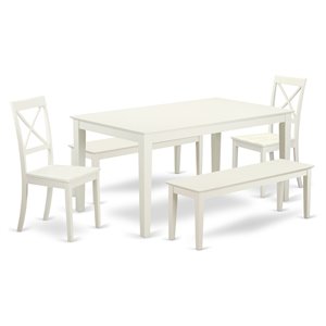 East West Furniture Capri 5-piece Wood Dining Set with 2 Benches in White
