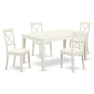 East West Furniture Capri 5-piece Wood Dining Table Set in Linen White
