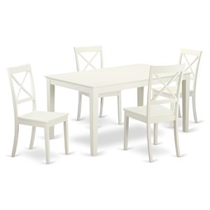 East West Furniture Capri 5-piece Wood Dining Set with Wood Seat in Linen White