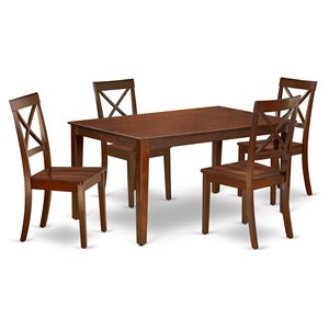 East West Furniture Capri 5-piece Wood Dining Set with Wood Seat in Mahogany