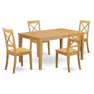East West Furniture Capri 5-piece Dining Set with Wood Seat in Oak