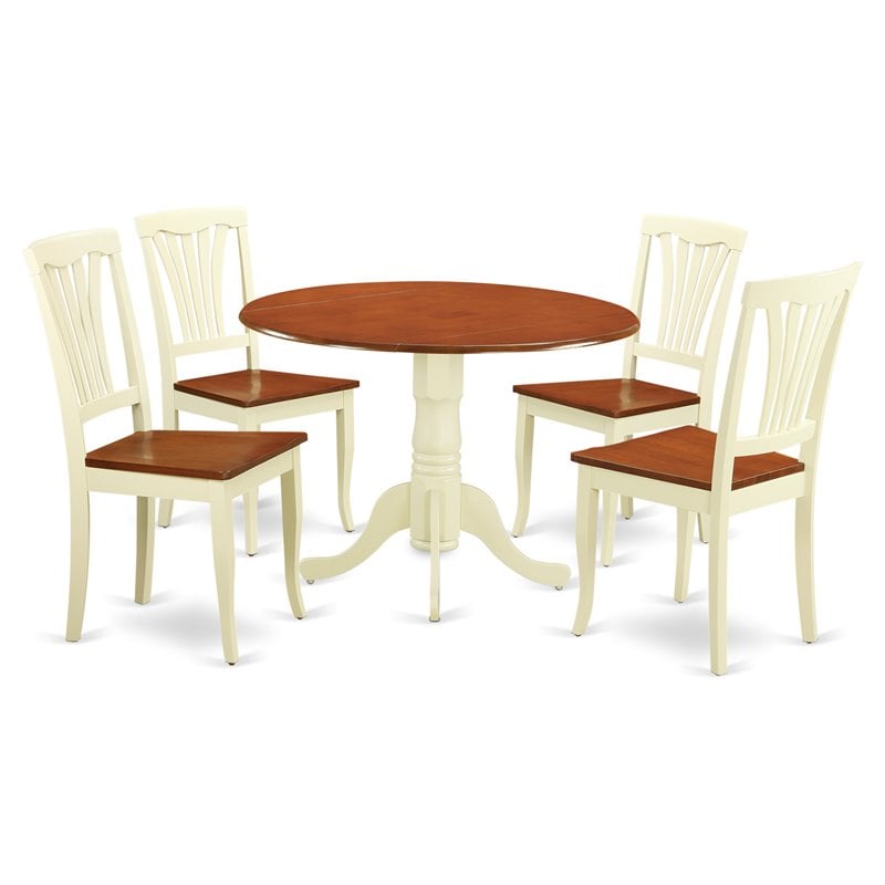 East West Furniture Dublin 5-piece Wood Dining Set with Round Table in Cherry