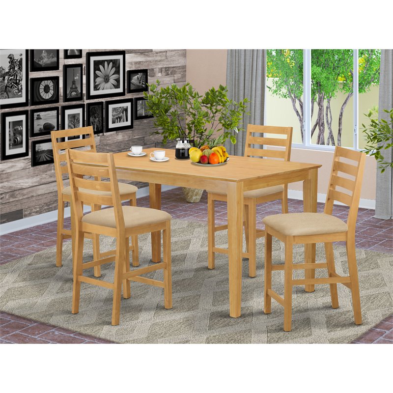 East West Furniture Capri 5-piece Wood Dining Set w/ Counter Height Stool in Oak
