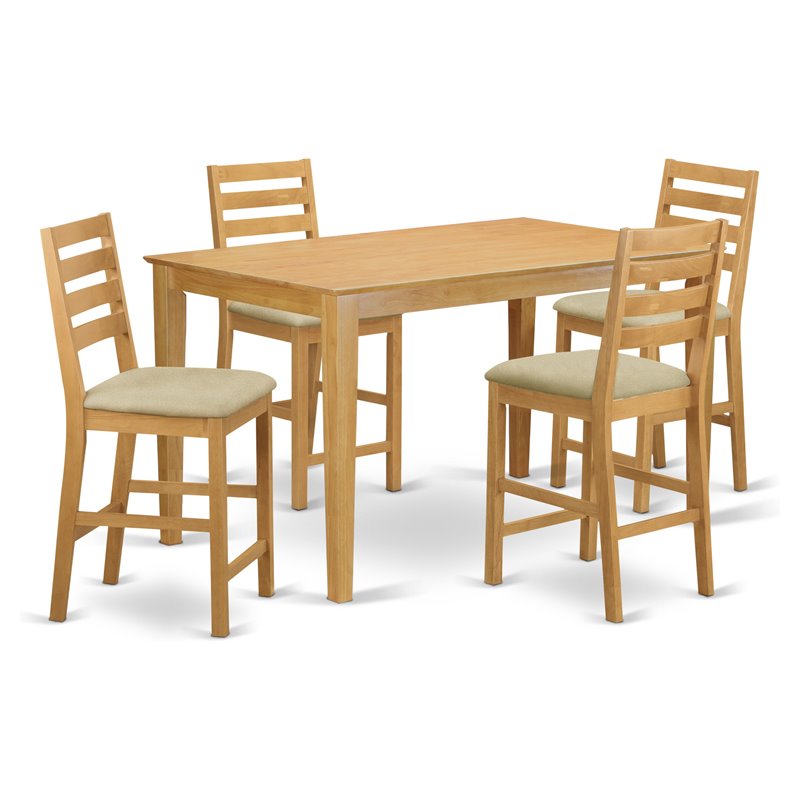 East West Furniture Capri 5-piece Wood Dining Set w/ Counter Height Stool in Oak