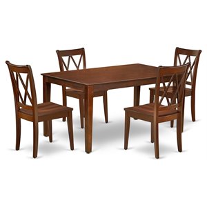 East West Furniture Capri 5-piece Dining Table and X back Chairs in Mahogany