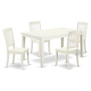 East West Furniture Capri 5-piece Wood Dining Table and Slatted Chairs in White