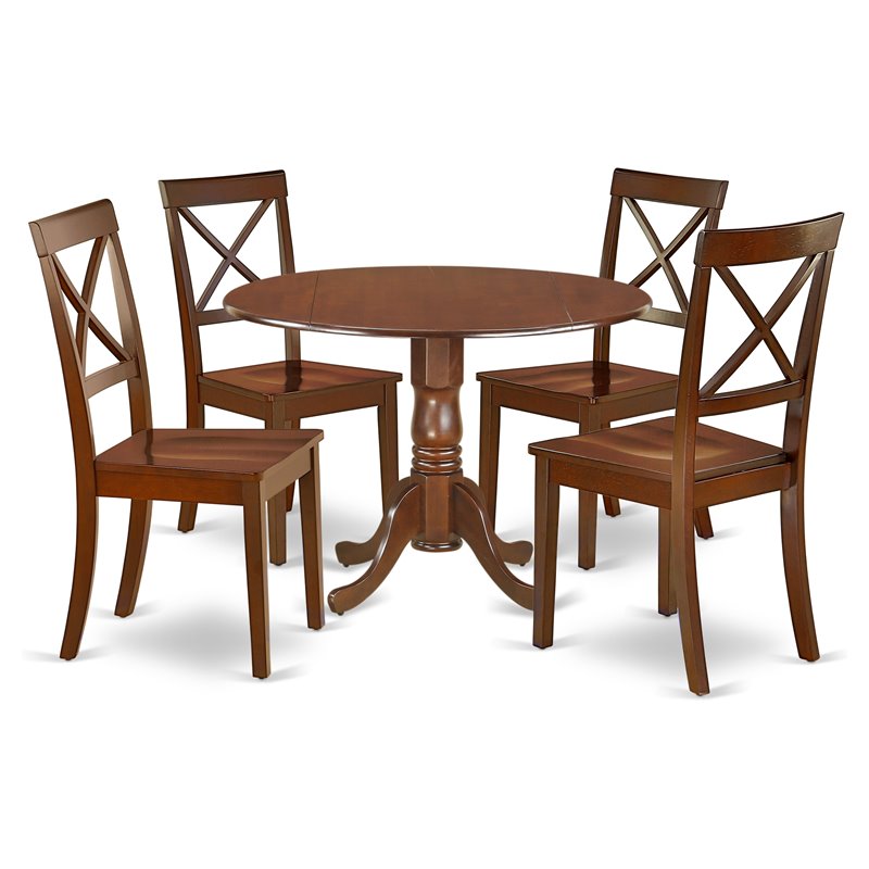 East West Furniture Dublin 5-piece Wood Dining Set with Round Table in Mahogany