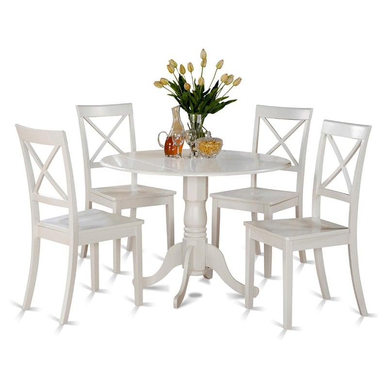 East West Furniture Dublin 5-piece Wood Kitchen Set in Linen White
