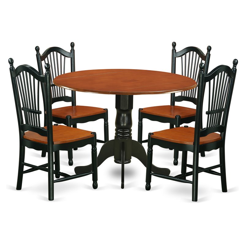 East West Furniture Dublin 5-piece Dining Set with Wood Seat in Black/Cherry