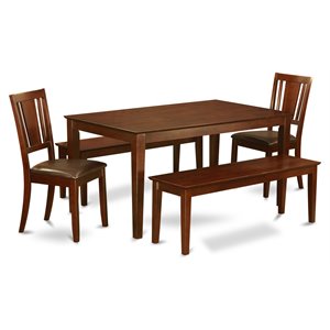 East West Furniture Capri 5-piece Wood Dining Set with 2 Benches in Mahogany