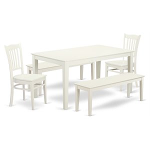 East West Furniture Capri 5-piece Wood Dining Set with 2 Benches in Linen White
