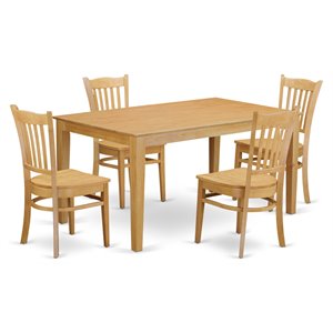 East West Furniture Capri 5-piece Dining Set with Wood Seat Chairs in Oak