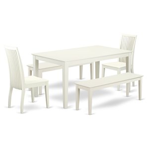 East West Furniture Capri 5-piece Dining Set with Wood Seat Chairs in White