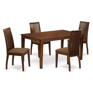 East West Furniture Capri 5-piece Wood Dining Set with Fabric Seat in Mahogany