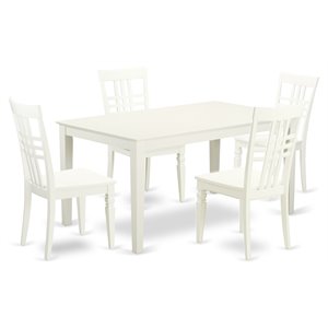 East West Furniture Capri 5-piece Wood Seat Dining Chair and Table Set in White