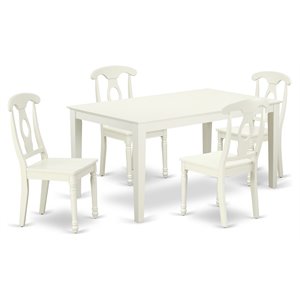 East West Furniture Capri 5-piece Wood Dining Set with Panel Back in White