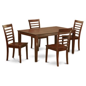 East West Furniture Capri 5-piece Wood Dining Table and 4 Chairs in Mahogany