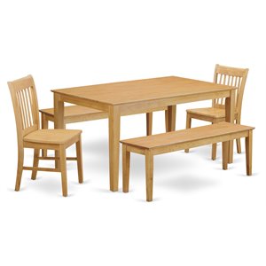 East West Furniture Capri 5-piece Dining Set with Wooden Benches in Oak