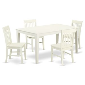 East West Furniture Capri 5-piece Wood Dining Table and Chairs in Linen White