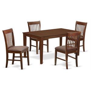 East West Furniture Capri 5-piece Wood Dining Set with Cushion Seat in Mahogany